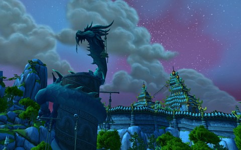 Nighttime outside The Temple of the Jade Serpent in Jade Forest.