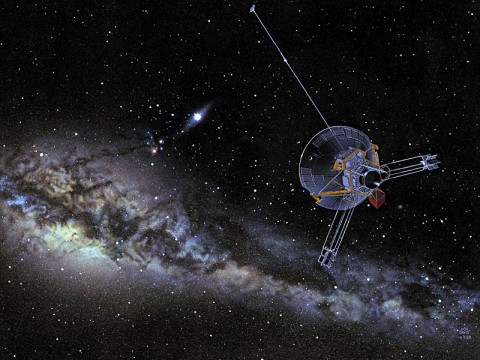 An artist's view of a Pioneer spacecraft heading into interstellar space. Both Pioneer 10 and 11 are on trajectories that will eventually take them out of our solar system. (Image credit: NASA)