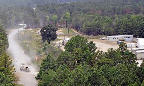 Soldiers from 1st Brigade Combat Team, 101st Airborne Division, drive their convoy into Forward Operating Base Spirit July 1st at the Joint Readiness Training Center here. (Photo by Sgt. Jon Heinrich) Soldiers from 1st Brigade Combat Team, 101st Airborne Division, drive their convoy into Forward Operating Base Spirit July 1st at the Joint Readiness Training Center here. (Photo by Sgt. Jon Heinrich)