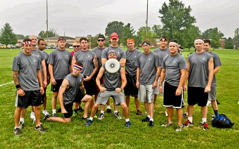 Team picture of 2nd Brigade Combat Team 101st Airborne Division (Air Assault).  Team “Lat Attack,” on Tuesday.  The Ultimate Frisbee team lost to 101st Sustainment 16 to 8 taking them out of the tournament. (U.S. Army photo by Spc. Bart Wigal, 2nd BCT PAO, 101st ABN. Div.)