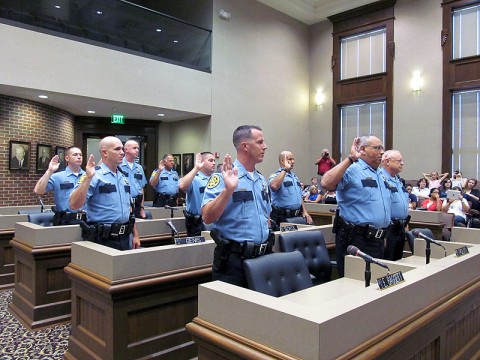 The new reserve Deputies being sworn in.