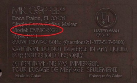  The model number is printed on the bottom of the brewer.