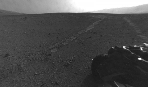 On August 28th, 2012, during the 22nd Martian day, or sol, after landing on Mars, NASA's Curiosity rover drove about 52 feet (16 meters) eastward, the longest drive of the mission so far. (Image credit: NASA/JPL-Caltech)