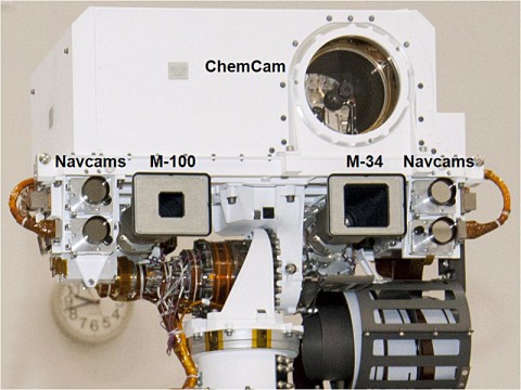 This view of the head of the remote sensing mast on the Mars Science Laboratory mission's rover, Curiosity, shows seven of the 17 cameras on the rover. (Image Credit: NASA/JPL-Caltech/MSSS)