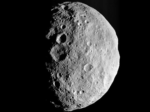 This image is from the last sequence of images NASA's Dawn spacecraft obtained of the giant asteroid Vesta, looking down at Vesta's north pole as it was departing. (Image credit: NASA/JPL-Caltech/UCLA/MPS/DLR/IDA)