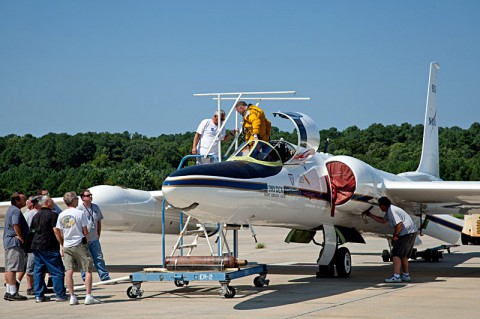 High-Flying NASA Aircraft Helps Develop New Science. Over the next few weeks, an ER-2 high altitude research aircraft will take part in the development of two future satellite instruments. (Credit: NASA/Brea Reeves)