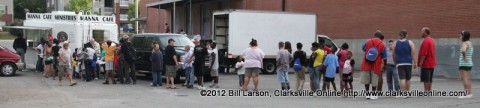 The line at the Manna Café Ministries Mobile Café on Thursday