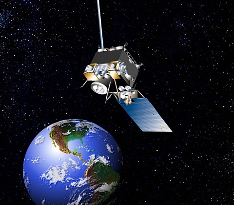 Artist's conception of the GOES-13 satellite. The Geostationary Operational Environmental Satellite known as GOES-13 became the official GOES-EAST satellite on April 14th, 2010. GOES-13 was moved from on-orbit storage and into active duty. (Credit: NASA)