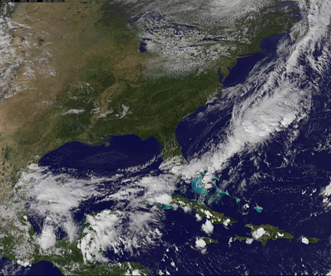 The Imager and Sounder instruments on NOAA's GOES-13 satellite sent this image on September 23rd at 2045 UTC (4:45pm EDT). The last visible image shows a cold front located off the U.S. East coast. (Credit: NASA GOES Project)