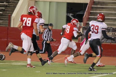 APSU's Reco Williams goes 26 yards for a touchdown early in the 4th Quarter against Southeast Missouri. Austin Peay Governors Football.