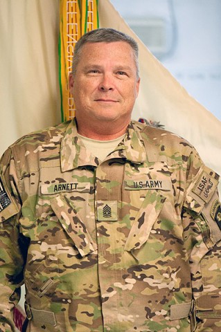 U.S. Army Command Sgt. Maj. Marion E. Arnett, command sergeant major TF Troubleshooter, strives to mature his Soldiers so that when he steps out of responsibility the Army will be turned over to equal or greater care. (U.S. Army photo by Sgt. Duncan Brennan, 101st CAB PAO)