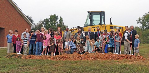 Students, family, faculty and staff at the Clarksville Christian School Ground Breaking.