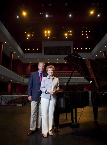 Drs. George and Sharon Mabry stand in the concert hall that will soon be renamed in their honor. (Photo by Beth Liggett/APSU). Drs. George and Sharon Mabry stand in the concert hall that will soon be renamed in their honor. (Photo by Beth Liggett/APSU).
