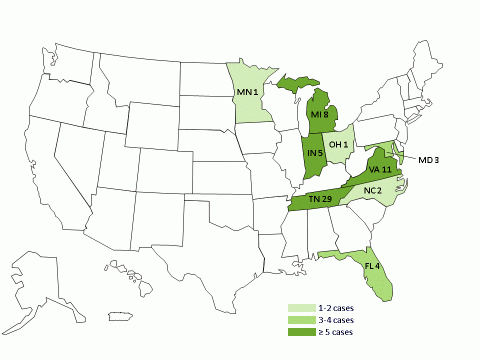 Persons with Meningitis Linked to Epidural Steroid Injections, by State