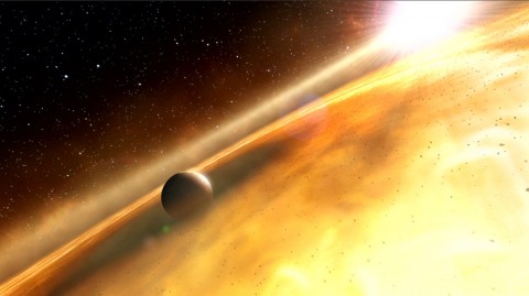 This is an artist's impression of the exoplanet, Fomalhaut b, orbiting its sun, Fomalhaut. (Credit: ESA; Hubble, M. Kornmesser; and ESO, L. Calçada and L. L. Christensen)