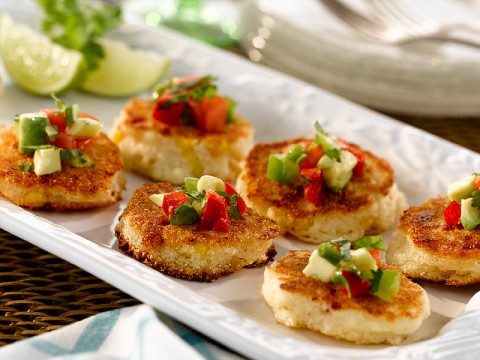 Roasted Corn and Red Pepper Corn Cakes with Avocado Salsa