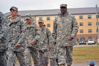 Spc. Tariq Muhammad, a fueler with Company A, 563rd Aviation Support Battalion, 159th Combat Aviation Brigade, keeps troops in step during the Warrior Leader Course at the Staff Sgt. John W. Kreckel NCO Academy at Fort Campbell, KY, Oct. 7th. Numerous soldiers of the 159th CAB have graduated on the Commandant’s List in the last four consecutive classes. (U.S. Army photo by Spc. Jennifer Andersson)