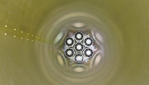 Looking down the telescope tube on FOXSI ­ the Focusing Optics X-ray Solar Imager ­ reveals state-of-the-art optics that will help focus hard x-rays, which usually simply pass right through telescope mirrors. (Credit: NASA/S. Christe)