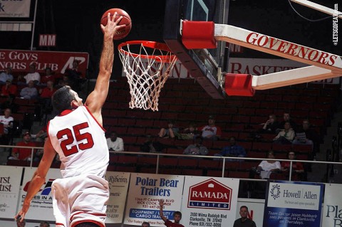 APSU Governor's Anthony Campbell goes up for a dunk during a game at the Dunn Center. (Courtesy: Keith Dorris/Dorris Photography)