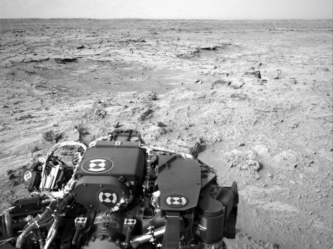 NASA's Mars rover Curiosity drove 83 feet eastward during the 102nd Martian day, or sol, of the mission (Nov. 18th, 2012), and used its left navigation camera to record this view ahead at the end of the drive. (Image credit: NASA/JPL-Caltech)