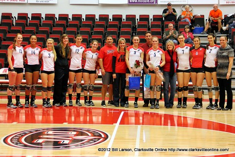 Austin Peay Lady Govs Volleyball Senior Night for Nikki Doyle (left) and Alex Sain (right).