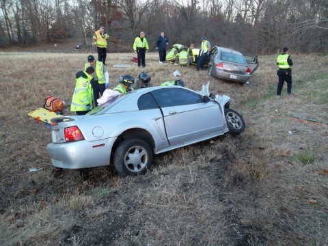 2007 Chevy Impala and 1999 Ford Mustang involved in an early Sunday morning collision, November 24th. (Photo by CPD-Chris Robinson)