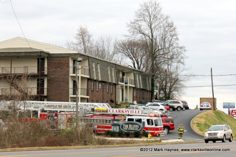 Clarksville Fire Rescue units respond to an apartment fire at The Bluffs apartment complex on Riverside Drive Thursday afternoon.