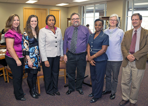 APSU Faculty Teaching Program participants Dr. Karen Meisch, Dr. Emily Hanna Crane, Dr. Christine Mathenge, Dr. Stephen Truhon, Dr. Folashade Agusto, Dr. Jill Eichhorn and Dr. Thomas O’Conner. (Photo by Beth Liggett/APSU Staff)