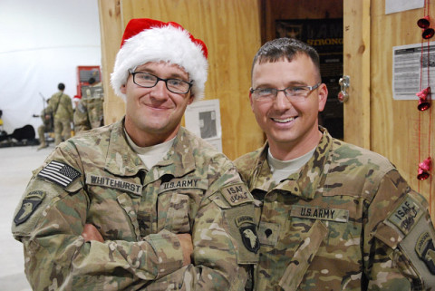 Soldiers from 3rd Battalion, 187th Infantry Regiment, 3rd Brigade Combat Team “Rakkasans,” 101st Airborne Division (Air Assault), pose for a photo to show their holiday cheer. (Courtesy photo)