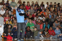 Jordan Babineaux speaking with the students of Northeast Middle School