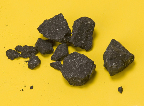 Fragments of the Sutter’s Mill meteorite fall collected by NASA Ames and SETI Institute meteor astronomer Dr. Peter Jenniskens in the evening of Tuesday April 24th, two days after the fall. This was the second recovered find. (Image credit: NASA / Eric James)