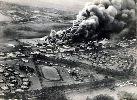 Japanese attack December 7th, 1941 - Though most of the damage occurred at Pearl Harbor, Wheeler Army Airfield didn't slip by unscathed during the Japanese attack on Oahu, December 7th, 1941.