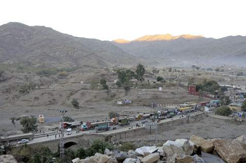 Civilian and commercial traffic moves slowly through Torkham Gate, which lies on the border between Afghanistan and Pakistan. (U.S. Army photo by Sgt. Jon Heinrich, Task Force 1-101 PAO)