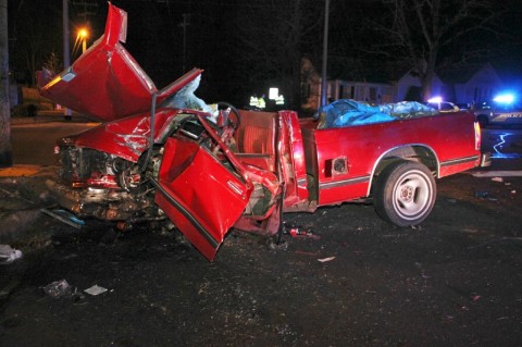 1988 Chevrolet S-10 goes off the road and strikes a utility pole on Crossland Avenue. (Photo by CPD-Jim Knoll)