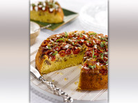 Sweet Yellow Cornbread, Sausage & Tomato Pie with a Garlic Cream Drizzle