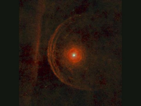 The red supergiant star Betelgeuse is seen here in a new view from the Herschel Space Observatory, a European Space Agency mission with important NASA participation. (Image credit: ESA/Herschel/PACS/L. Decin et al)