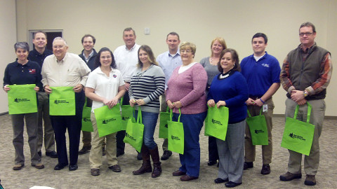 Back Row: Kenny Daugherty, Bridgestone Metalpha, USA and CMCGCP workshop presenter; Matt Lyle, Lyle-Cook-Martin Architects; Kevin Judish, Mann, Smith & Cummings; Joey Smith; Montgomery County Health Department; Deb Haines-Kulick, Clarksville Association of Realtors; Anthony Johnson, Moore Magnet School and Brad Martin, Lyle-Cook-Martin Architects. Front Row: Martha Hendricks, Clarksville-Montgomery County Public Library; Lynn Hunter, Clarksville-Montgomery County Public Library; Amanda Willis, Autobody America a Service King Company; Tara Curtis, West Gate Inn & Suites; Brenda Colley, Grace Church of the Nazarene and Diane York, advantage Learning Center.