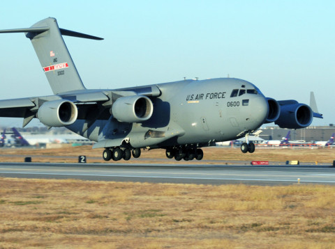 The first C-17 Globemaster aircraft arrives at the 164th Airlift Wing located at Memphis, TN.