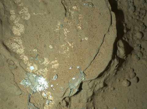 This image of a Martian rock illuminated by white-light LEDs (light emitting diodes) is part of the first set of nighttime images taken by the Mars Hand Lens Imager (MAHLI) camera at the end of the robotic arm of NASA's Mars rover Curiosity. (Image Credit: NASA/JPL-Caltech/MSSS)