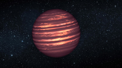 This artist's illustration shows the atmosphere of a brown dwarf called 2MASSJ22282889-431026, which was observed simultaneously by NASA's Spitzer and Hubble space telescopes. The results were unexpected, revealing offset layers of material as indicated in the diagram. For example, the large, bright patch in the outer layer has shifted to the right in the inner layer. The observations indicate this brown dwarf -- a ball of gas that "failed" to become a star -- is marked by wind-driven, planet-size clouds. (Image credit: NASA/JPL-Caltech)