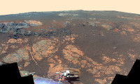 As NASA’s Mars Exploration Rover Opportunity neared the ninth anniversary of its landing on Mars, the rover was working in the ‘Matijevic Hill’ area seen in this view from Opportunity’s panoramic camera (Pancam). (Image Credit: NASA/JPL-Caltech/Cornell/Arizona State Univ.)