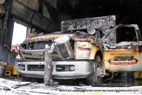 An ambulance was the source of the flames that destroyed EMS Station 23 on Highway 149 in South Montgomery County earlier today