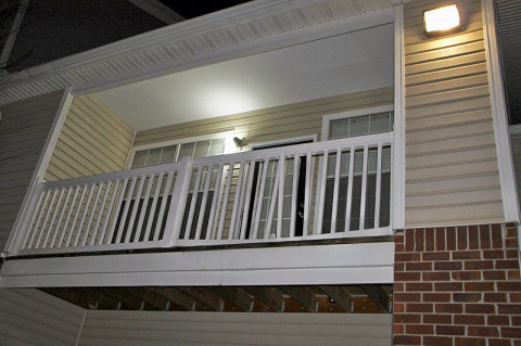 The balcony from which two people jumped to avoid the gun fire. (Photo by CPD)