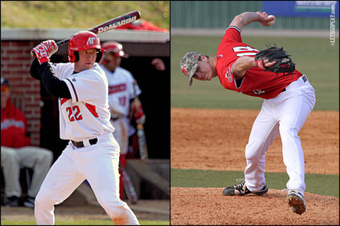 Senior outfielder Cody Hudson (left) and senior closer Tyler Rogers (right) continue to earn national recognition for their performances during the Govs 5-0 week.  (Photo by Austin Peay Sports Information)