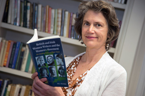 Dr. Jill Franks, APSU professor of English, reads through her new book, “British and Irish Women Writers and the Women’s Movement: Six Literary Voices of Their Times.” (Photo by Beth Liggett/APSU staff)