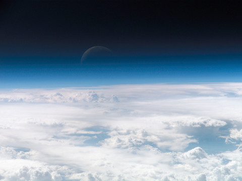 The fragility of the Earth's atmosphere is illustrated by the thin blue line in this image that fades into the darkness of space. An astronaut took the photo from the International Space Station. (Credit: NASA)