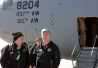 Retired Major League Baseball pitcher Curt Schilling (left) and Denver Broncos’ quarterback Peyton Manning arrive at Bagram Airfield, Afghanistan, to entertain the troops with a USO tour March 1st, 2013.(U.S. Army photo by Staff Sgt. David J. Overson 115th Mobile Public Affairs Detachment)