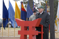 Irving Weinsoff, president of the 187th National Rakkasan Association, speaks about the history and the fallen Rakkasans of the 187th Infantry Regiment, 3rd Brigade Combat Team, 101st Airborne Division (Air Assault) during an activation ceremony Feb. 20 at Fort Campbell, KY. (U.S. Army photo taken by Sgt. Alan Graziano, 3rd Brigade Combat Team, 101st Airborne Division (Air Assault))