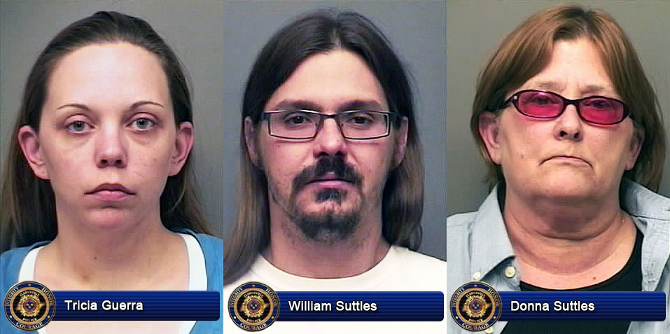 Clarksville Police charged Tricia Guerra, William Suttles and Donna Suttles with Child Abuse/Neglect.