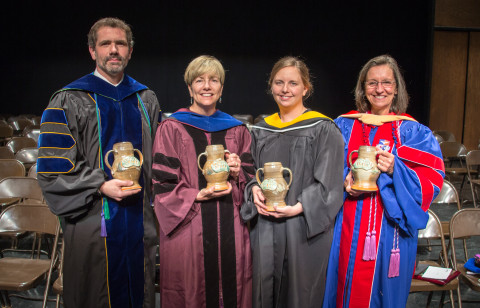 Dr. Eric Branscome, Dr. Lynn Simms, Dr. Rebecca Johansen and Dr. Grace Moodt were all presented with APSU’s Socrates Award on April 29. (Photo by Beth Liggett/APSU).